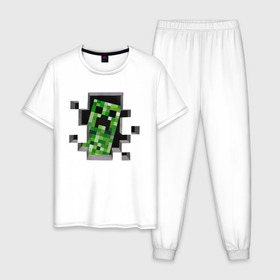 Мужская пижама хлопок с принтом Minecraft в городе Новоалтайск, 100% хлопок | брюки и футболка прямого кроя, без карманов, на брюках мягкая резинка на поясе и по низу штанин
 | ender dragon | enderman | minecraft | phantom | the end | the nether | the overworld | wither | визера | майнкрафт | незер | ремесло | шахта добывать | энд | эндер дракон