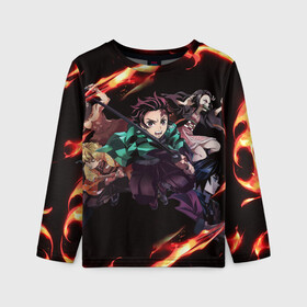 Детский лонгслив 3D с принтом KIMETSU NO YAIBA в городе Новоалтайск, 100% полиэстер | длинные рукава, круглый вырез горловины, полуприлегающий силуэт
 | demon slayer | demon slayer: kimetsu no yaiba | kimetsu | kimetsu no yaiba | nezuko | slayer | tanjiro | клинок рассекающий демонов | незуко | танджиро | шинобу кочо