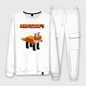 Мужской костюм хлопок с принтом Minecraft - лиса в городе Новоалтайск, 100% хлопок | на свитшоте круглая горловина, мягкая резинка по низу. Брюки заужены к низу, на них два вида карманов: два “обычных” по бокам и два объемных, с клапанами, расположенные ниже линии бедра. Брюки с мягкой трикотажной резинкой на поясе и по низу штанин. В поясе для дополнительного комфорта — широкие завязки | ender dragon | enderman | minecraft | phantom | the end | the nether | the overworld | wither | визера | майнкрафт | незер | ремесло | шахта добывать | энд | эндер дракон