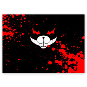 Поздравительная открытка с принтом MONOKUMA в городе Новоалтайск, 100% бумага | плотность бумаги 280 г/м2, матовая, на обратной стороне линовка и место для марки
 | anime | bear | black  white | danganronpa | kurokuma | monodam | monokuma | monomi | monotaro | rabbit | school | shirokuma | аниме | главарь | мoноми | монокума | черно белый | школа