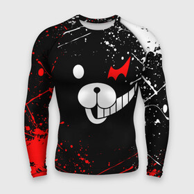 Мужской рашгард 3D с принтом MONOKUMA краснобелые брызги в городе Новоалтайск,  |  | Тематика изображения на принте: anime | bear | black  white | danganronpa | kurokuma | monodam | monokuma | monomi | monotaro | rabbit | school | shirokuma | аниме | главарь | мoноми | монокума | черно белый | школа