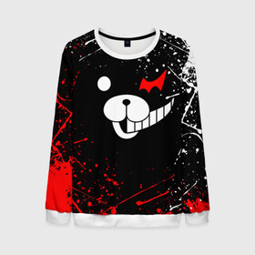Мужской свитшот 3D с принтом MONOKUMA краснобелые брызги в городе Новоалтайск, 100% полиэстер с мягким внутренним слоем | круглый вырез горловины, мягкая резинка на манжетах и поясе, свободная посадка по фигуре | anime | bear | black  white | danganronpa | kurokuma | monodam | monokuma | monomi | monotaro | rabbit | school | shirokuma | аниме | главарь | мoноми | монокума | черно белый | школа
