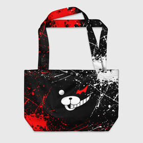 Пляжная сумка 3D с принтом MONOKUMA краснобелые брызги в городе Новоалтайск, 100% полиэстер | застегивается на металлическую кнопку; внутренний карман застегивается на молнию. Стенки укреплены специальным мягким материалом, чтобы защитить содержимое от несильных ударов
 | anime | bear | black  white | danganronpa | kurokuma | monodam | monokuma | monomi | monotaro | rabbit | school | shirokuma | аниме | главарь | мoноми | монокума | черно белый | школа