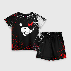 Детский костюм с шортами 3D с принтом MONOKUMA краснобелые брызги в городе Новоалтайск,  |  | anime | bear | black  white | danganronpa | kurokuma | monodam | monokuma | monomi | monotaro | rabbit | school | shirokuma | аниме | главарь | мoноми | монокума | черно белый | школа