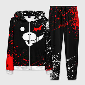 Мужской костюм 3D с принтом MONOKUMA в городе Новоалтайск, 100% полиэстер | Манжеты и пояс оформлены тканевой резинкой, двухслойный капюшон со шнурком для регулировки, карманы спереди | anime | bear | black  white | danganronpa | kurokuma | monodam | monokuma | monomi | monotaro | rabbit | school | shirokuma | аниме | главарь | мoноми | монокума | черно белый | школа