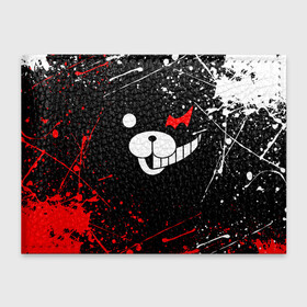 Обложка для студенческого билета с принтом MONOKUMA краснобелые брызги в городе Новоалтайск, натуральная кожа | Размер: 11*8 см; Печать на всей внешней стороне | anime | bear | black  white | danganronpa | kurokuma | monodam | monokuma | monomi | monotaro | rabbit | school | shirokuma | аниме | главарь | мoноми | монокума | черно белый | школа