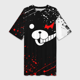 Платье-футболка 3D с принтом MONOKUMA краснобелые брызги в городе Новоалтайск,  |  | anime | bear | black  white | danganronpa | kurokuma | monodam | monokuma | monomi | monotaro | rabbit | school | shirokuma | аниме | главарь | мoноми | монокума | черно белый | школа