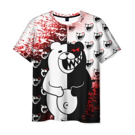 Мужская футболка 3D с принтом MONOKUMA. в городе Новоалтайск, 100% полиэфир | прямой крой, круглый вырез горловины, длина до линии бедер | anime | bear | black  white | danganronpa | kurokuma | monodam | monokuma | monomi | monotaro | pink | rabbit | school | shirokuma | аниме | главарь | мoноми | монокума | черно белый | школа