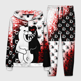 Мужской костюм 3D с принтом MONOKUMA. в городе Новоалтайск, 100% полиэстер | Манжеты и пояс оформлены тканевой резинкой, двухслойный капюшон со шнурком для регулировки, карманы спереди | anime | bear | black  white | danganronpa | kurokuma | monodam | monokuma | monomi | monotaro | pink | rabbit | school | shirokuma | аниме | главарь | мoноми | монокума | черно белый | школа