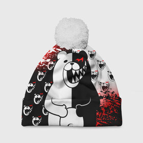 Шапка 3D c помпоном с принтом MONOKUMA. в городе Новоалтайск, 100% полиэстер | универсальный размер, печать по всей поверхности изделия | anime | bear | black  white | danganronpa | kurokuma | monodam | monokuma | monomi | monotaro | pink | rabbit | school | shirokuma | аниме | главарь | мoноми | монокума | черно белый | школа