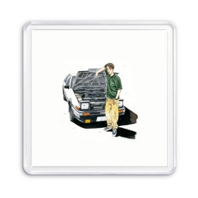 Магнит 55*55 с принтом Initial D Takumi & Toyota AE 86 в городе Новоалтайск, Пластик | Размер: 65*65 мм; Размер печати: 55*55 мм | ae 86 | anime | car | fujiwara | initial d | japan | jdm | levin | stance | takumi | toyota | trueno | автомобили | аниме | гонки | инициал д | такуми