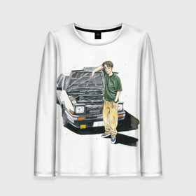 Женский лонгслив 3D с принтом Initial D Takumi & Toyota AE 86 в городе Новоалтайск, 100% полиэстер | длинные рукава, круглый вырез горловины, полуприлегающий силуэт | ae 86 | anime | car | fujiwara | initial d | japan | jdm | levin | stance | takumi | toyota | trueno | автомобили | аниме | гонки | инициал д | такуми