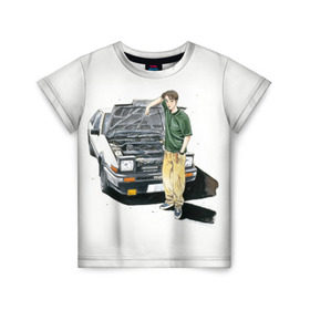 Детская футболка 3D с принтом Initial D Takumi & Toyota AE 86 в городе Новоалтайск, 100% гипоаллергенный полиэфир | прямой крой, круглый вырез горловины, длина до линии бедер, чуть спущенное плечо, ткань немного тянется | ae 86 | anime | car | fujiwara | initial d | japan | jdm | levin | stance | takumi | toyota | trueno | автомобили | аниме | гонки | инициал д | такуми