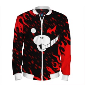 Мужской бомбер 3D с принтом MONOKUMA. в городе Новоалтайск, 100% полиэстер | застегивается на молнию, по бокам два кармана без застежек, по низу бомбера и на воротнике - эластичная резинка | anime | bear | black  white | danganronpa | kurokuma | monodam | monokuma | monomi | monotaro | pink | rabbit | school | shirokuma | аниме | главарь | мoноми | монокума | черно белый | школа