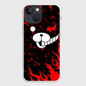 Чехол для iPhone 13 mini с принтом Монокума пламя со всех сторон в городе Новоалтайск,  |  | Тематика изображения на принте: anime | bear | black  white | danganronpa | kurokuma | monodam | monokuma | monomi | monotaro | pink | rabbit | school | shirokuma | аниме | главарь | мoноми | монокума | черно белый | школа
