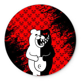 Коврик для мышки круглый с принтом MONOKUMA. в городе Новоалтайск, резина и полиэстер | круглая форма, изображение наносится на всю лицевую часть | Тематика изображения на принте: anime | bear | black  white | danganronpa | kurokuma | monodam | monokuma | monomi | monotaro | pink | rabbit | school | shirokuma | аниме | главарь | мoноми | монокума | черно белый | школа