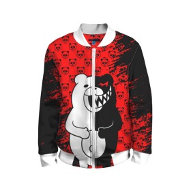Детский бомбер 3D с принтом MONOKUMA. в городе Новоалтайск, 100% полиэстер | застегивается на молнию, по бокам два кармана без застежек, мягкие манжеты, по низу бомбера и на воротнике — эластичная резинка | anime | bear | black  white | danganronpa | kurokuma | monodam | monokuma | monomi | monotaro | pink | rabbit | school | shirokuma | аниме | главарь | мoноми | монокума | черно белый | школа