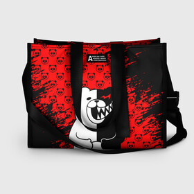 Сумка-шоппер 3D с принтом MONOKUMA в городе Новоалтайск, 100% полиэстер | застегивается на металлическую кнопку; внутренний карман застегивается на молнию. Стенки укреплены специальным мягким материалом, чтобы защитить содержимое от несильных ударов
 | anime | bear | black  white | danganronpa | kurokuma | monodam | monokuma | monomi | monotaro | pink | rabbit | school | shirokuma | аниме | главарь | мoноми | монокума | черно белый | школа
