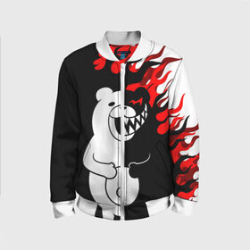 Детский бомбер 3D с принтом MONOKUMA. в городе Новоалтайск, 100% полиэстер | застегивается на молнию, по бокам два кармана без застежек, мягкие манжеты, по низу бомбера и на воротнике — эластичная резинка | anime | bear | black  white | danganronpa | kurokuma | monodam | monokuma | monomi | monotaro | pink | rabbit | school | shirokuma | аниме | главарь | мoноми | монокума | черно белый | школа