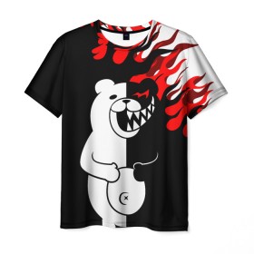 Мужская футболка 3D с принтом MONOKUMA. в городе Новоалтайск, 100% полиэфир | прямой крой, круглый вырез горловины, длина до линии бедер | anime | bear | black  white | danganronpa | kurokuma | monodam | monokuma | monomi | monotaro | pink | rabbit | school | shirokuma | аниме | главарь | мoноми | монокума | черно белый | школа
