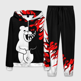 Мужской костюм 3D с принтом MONOKUMA. в городе Новоалтайск, 100% полиэстер | Манжеты и пояс оформлены тканевой резинкой, двухслойный капюшон со шнурком для регулировки, карманы спереди | anime | bear | black  white | danganronpa | kurokuma | monodam | monokuma | monomi | monotaro | pink | rabbit | school | shirokuma | аниме | главарь | мoноми | монокума | черно белый | школа