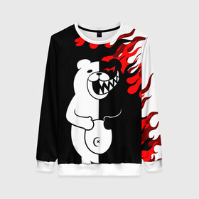 Женский свитшот 3D с принтом MONOKUMA. в городе Новоалтайск, 100% полиэстер с мягким внутренним слоем | круглый вырез горловины, мягкая резинка на манжетах и поясе, свободная посадка по фигуре | anime | bear | black  white | danganronpa | kurokuma | monodam | monokuma | monomi | monotaro | pink | rabbit | school | shirokuma | аниме | главарь | мoноми | монокума | черно белый | школа
