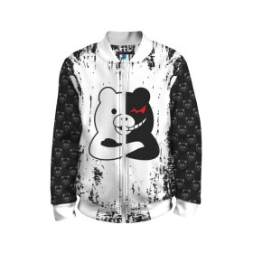 Детский бомбер 3D с принтом MONOKUMA. в городе Новоалтайск, 100% полиэстер | застегивается на молнию, по бокам два кармана без застежек, мягкие манжеты, по низу бомбера и на воротнике — эластичная резинка | anime | bear | black  white | danganronpa | kurokuma | monodam | monokuma | monomi | monotaro | pink | rabbit | school | shirokuma | аниме | главарь | мoноми | монокума | черно белый | школа