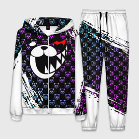 Мужской костюм 3D с принтом MONOKUMA. в городе Новоалтайск, 100% полиэстер | Манжеты и пояс оформлены тканевой резинкой, двухслойный капюшон со шнурком для регулировки, карманы спереди | anime | bear | black  white | danganronpa | kurokuma | monodam | monokuma | monomi | monotaro | pink | rabbit | school | shirokuma | аниме | главарь | мoноми | монокума | черно белый | школа