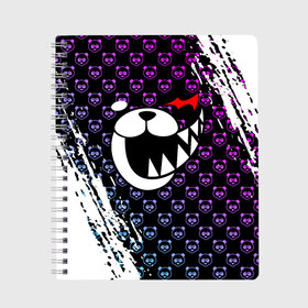 Тетрадь с принтом MONOKUMA в городе Новоалтайск, 100% бумага | 48 листов, плотность листов — 60 г/м2, плотность картонной обложки — 250 г/м2. Листы скреплены сбоку удобной пружинной спиралью. Уголки страниц и обложки скругленные. Цвет линий — светло-серый
 | anime | bear | black  white | danganronpa | kurokuma | monodam | monokuma | monomi | monotaro | pink | rabbit | school | shirokuma | аниме | главарь | мoноми | монокума | черно белый | школа