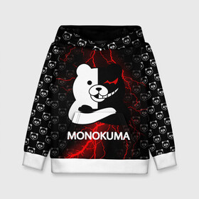 Детская толстовка 3D с принтом MONOKUMA. в городе Новоалтайск, 100% полиэстер | двухслойный капюшон со шнурком для регулировки, мягкие манжеты на рукавах и по низу толстовки, спереди карман-кенгуру с мягким внутренним слоем | anime | bear | black  white | danganronpa | kurokuma | monodam | monokuma | monomi | monotaro | pink | rabbit | school | shirokuma | аниме | главарь | мoноми | монокума | черно белый | школа