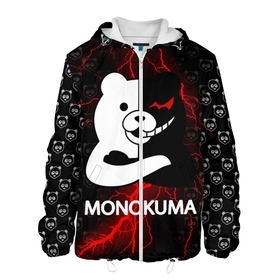 Мужская куртка 3D с принтом MONOKUMA. в городе Новоалтайск, ткань верха — 100% полиэстер, подклад — флис | прямой крой, подол и капюшон оформлены резинкой с фиксаторами, два кармана без застежек по бокам, один большой потайной карман на груди. Карман на груди застегивается на липучку | anime | bear | black  white | danganronpa | kurokuma | monodam | monokuma | monomi | monotaro | pink | rabbit | school | shirokuma | аниме | главарь | мoноми | монокума | черно белый | школа
