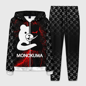 Мужской костюм 3D с принтом MONOKUMA. в городе Новоалтайск, 100% полиэстер | Манжеты и пояс оформлены тканевой резинкой, двухслойный капюшон со шнурком для регулировки, карманы спереди | anime | bear | black  white | danganronpa | kurokuma | monodam | monokuma | monomi | monotaro | pink | rabbit | school | shirokuma | аниме | главарь | мoноми | монокума | черно белый | школа