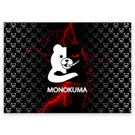 Поздравительная открытка с принтом MONOKUMA. в городе Новоалтайск, 100% бумага | плотность бумаги 280 г/м2, матовая, на обратной стороне линовка и место для марки
 | anime | bear | black  white | danganronpa | kurokuma | monodam | monokuma | monomi | monotaro | pink | rabbit | school | shirokuma | аниме | главарь | мoноми | монокума | черно белый | школа