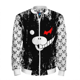 Мужской бомбер 3D с принтом MONOKUMA. в городе Новоалтайск, 100% полиэстер | застегивается на молнию, по бокам два кармана без застежек, по низу бомбера и на воротнике - эластичная резинка | anime | bear | black  white | danganronpa | kurokuma | monodam | monokuma | monomi | monotaro | pink | rabbit | school | shirokuma | аниме | главарь | мoноми | монокума | черно белый | школа