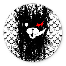 Коврик для мышки круглый с принтом MONOKUMA. в городе Новоалтайск, резина и полиэстер | круглая форма, изображение наносится на всю лицевую часть | Тематика изображения на принте: anime | bear | black  white | danganronpa | kurokuma | monodam | monokuma | monomi | monotaro | pink | rabbit | school | shirokuma | аниме | главарь | мoноми | монокума | черно белый | школа