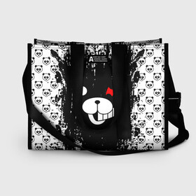 Сумка-шоппер 3D с принтом MONOKUMA в городе Новоалтайск, 100% полиэстер | застегивается на металлическую кнопку; внутренний карман застегивается на молнию. Стенки укреплены специальным мягким материалом, чтобы защитить содержимое от несильных ударов
 | anime | bear | black  white | danganronpa | kurokuma | monodam | monokuma | monomi | monotaro | pink | rabbit | school | shirokuma | аниме | главарь | мoноми | монокума | черно белый | школа