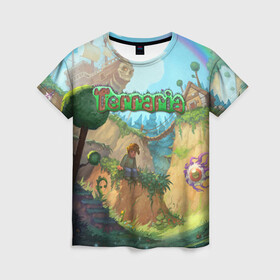 Женская футболка 3D с принтом Terraria в городе Новоалтайск, 100% полиэфир ( синтетическое хлопкоподобное полотно) | прямой крой, круглый вырез горловины, длина до линии бедер | minecraft | terraria | инди игры | майнкрафт | террария