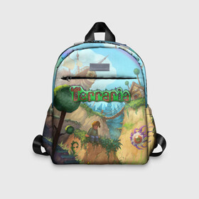 Детский рюкзак 3D с принтом Terraria в городе Новоалтайск, 100% полиэстер | лямки с регулируемой длиной, сверху петелька, чтобы рюкзак можно было повесить на вешалку. Основное отделение закрывается на молнию, как и внешний карман. Внутри дополнительный карман. По бокам два дополнительных кармашка | minecraft | terraria | инди игры | майнкрафт | террария