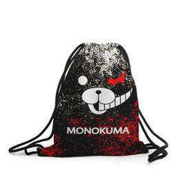 Рюкзак-мешок 3D с принтом MONOKUMA. в городе Новоалтайск, 100% полиэстер | плотность ткани — 200 г/м2, размер — 35 х 45 см; лямки — толстые шнурки, застежка на шнуровке, без карманов и подкладки | anime | bear | black  white | danganronpa | kurokuma | monodam | monokuma | monomi | monotaro | pink | rabbit | school | shirokuma | аниме | главарь | мoноми | монокума | черно белый | школа