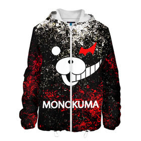 Мужская куртка 3D с принтом MONOKUMA. в городе Новоалтайск, ткань верха — 100% полиэстер, подклад — флис | прямой крой, подол и капюшон оформлены резинкой с фиксаторами, два кармана без застежек по бокам, один большой потайной карман на груди. Карман на груди застегивается на липучку | anime | bear | black  white | danganronpa | kurokuma | monodam | monokuma | monomi | monotaro | pink | rabbit | school | shirokuma | аниме | главарь | мoноми | монокума | черно белый | школа