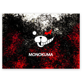 Поздравительная открытка с принтом MONOKUMA. в городе Новоалтайск, 100% бумага | плотность бумаги 280 г/м2, матовая, на обратной стороне линовка и место для марки
 | anime | bear | black  white | danganronpa | kurokuma | monodam | monokuma | monomi | monotaro | pink | rabbit | school | shirokuma | аниме | главарь | мoноми | монокума | черно белый | школа