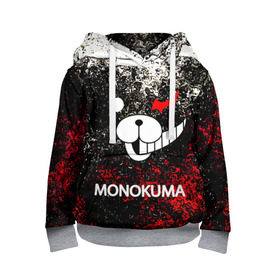 Детская толстовка 3D с принтом MONOKUMA. в городе Новоалтайск, 100% полиэстер | двухслойный капюшон со шнурком для регулировки, мягкие манжеты на рукавах и по низу толстовки, спереди карман-кенгуру с мягким внутренним слоем | anime | bear | black  white | danganronpa | kurokuma | monodam | monokuma | monomi | monotaro | pink | rabbit | school | shirokuma | аниме | главарь | мoноми | монокума | черно белый | школа