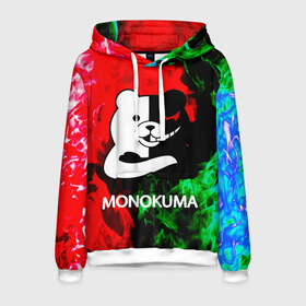 Мужская толстовка 3D с принтом MONOKUMA. в городе Новоалтайск, 100% полиэстер | двухслойный капюшон со шнурком для регулировки, мягкие манжеты на рукавах и по низу толстовки, спереди карман-кенгуру с мягким внутренним слоем. | anime | bear | black  white | danganronpa | kurokuma | monodam | monokuma | monomi | monotaro | pink | rabbit | school | shirokuma | аниме | главарь | мoноми | монокума | черно белый | школа