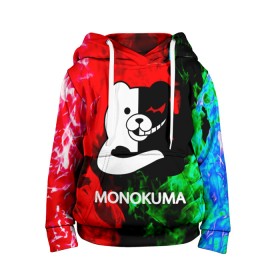 Детская толстовка 3D с принтом MONOKUMA. в городе Новоалтайск, 100% полиэстер | двухслойный капюшон со шнурком для регулировки, мягкие манжеты на рукавах и по низу толстовки, спереди карман-кенгуру с мягким внутренним слоем | anime | bear | black  white | danganronpa | kurokuma | monodam | monokuma | monomi | monotaro | pink | rabbit | school | shirokuma | аниме | главарь | мoноми | монокума | черно белый | школа
