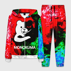 Мужской костюм 3D с принтом MONOKUMA. в городе Новоалтайск, 100% полиэстер | Манжеты и пояс оформлены тканевой резинкой, двухслойный капюшон со шнурком для регулировки, карманы спереди | anime | bear | black  white | danganronpa | kurokuma | monodam | monokuma | monomi | monotaro | pink | rabbit | school | shirokuma | аниме | главарь | мoноми | монокума | черно белый | школа