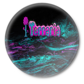 Значок с принтом Terraria в городе Новоалтайск,  металл | круглая форма, металлическая застежка в виде булавки | terraria | terraria logo | terraria modded | террария | террария надпись