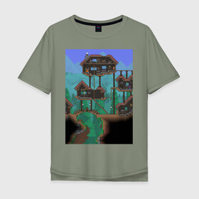 Мужская футболка хлопок Oversize с принтом Terraria в городе Новоалтайск, 100% хлопок | свободный крой, круглый ворот, “спинка” длиннее передней части | 