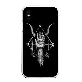 Чехол для iPhone XS Max матовый с принтом Анархия в городе Новоалтайск, Силикон | Область печати: задняя сторона чехла, без боковых панелей | анархия | зло | пентаграмма | рога | рука | свечки | тьма | черно белое