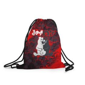Рюкзак-мешок 3D с принтом MONOKUMA. в городе Новоалтайск, 100% полиэстер | плотность ткани — 200 г/м2, размер — 35 х 45 см; лямки — толстые шнурки, застежка на шнуровке, без карманов и подкладки | anime | bear | black  white | danganronpa | kurokuma | monodam | monokuma | monomi | monotaro | pink | rabbit | school | shirokuma | аниме | главарь | мoноми | монокума | черно белый | школа