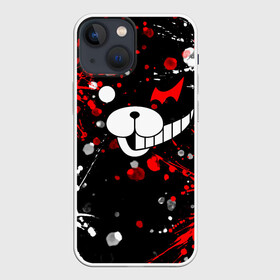 Чехол для iPhone 13 mini с принтом Монокума в брызгах в городе Новоалтайск,  |  | anime | bear | black  white | danganronpa | kurokuma | monodam | monokuma | monomi | monotaro | pink | rabbit | school | shirokuma | аниме | главарь | мoноми | монокума | черно белый | школа